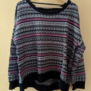Black & purple slouchy fair isle sweater, S